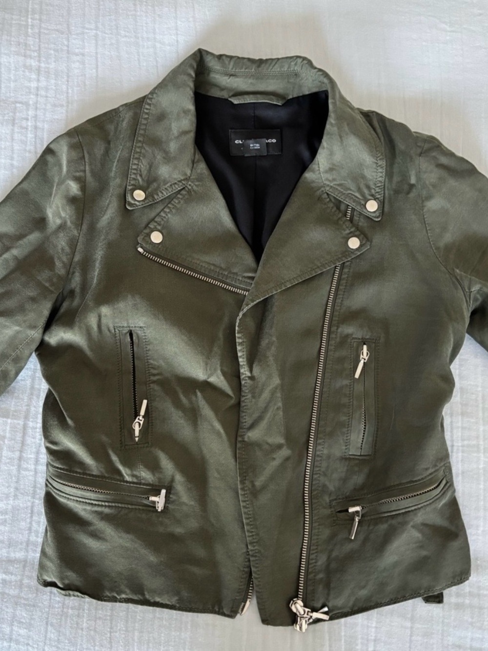 Club Monaco  Karpri Olive Green 
Moto Jacket Asymmetric Zip Biker
Coat  Sz S EUC - Picture 5 of 13